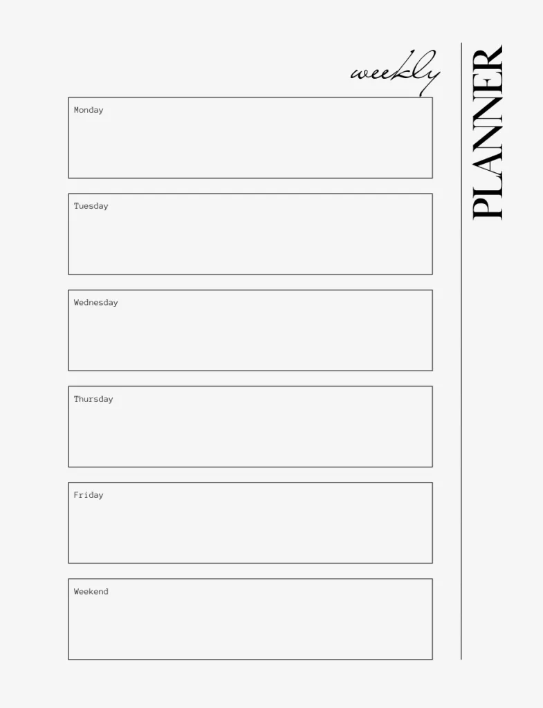 clean 2025 Weekly Calendar